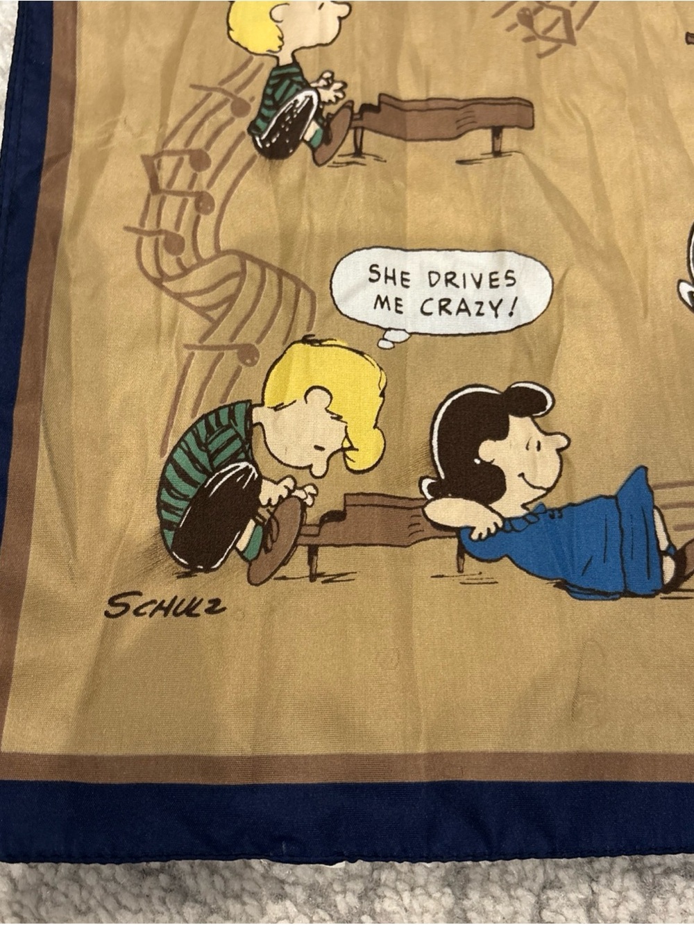 VINTAGE 1950,1951 Peanuts Scarf United Feature Charlie Brown Snoopy music52"x12"